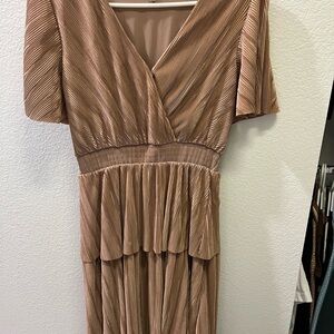 Elegant Brown Pleated Dress